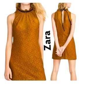 Zara dress mini mock turtleneck sleeveless lace brown tan fashion y2k